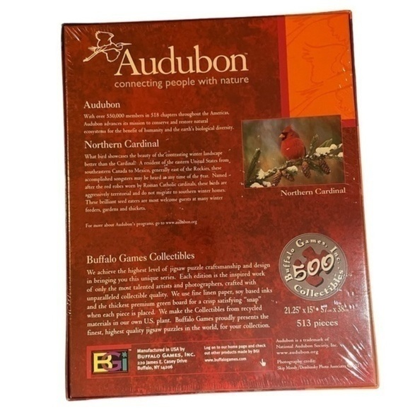 Puzzle AUDUBON NORTHERN CARDINAL NEW - BUFFALO GAMES COLLECTIBLES 21.25 X 15 - Picture 2 of 2